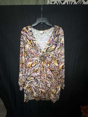 Eci New York L.Sleeve V-Neck Dress,Embellished Ring Detail ,Animal Print, S 14